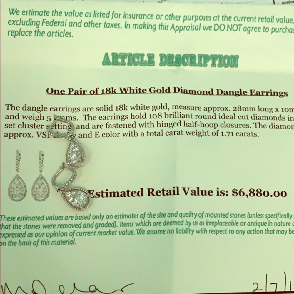 Diamond dangle earrings 1.71 carats